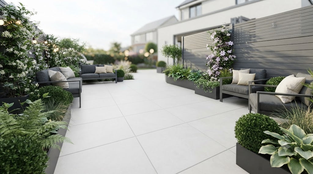 Light & White Porcelain Paving for Small or Shaded Gardens