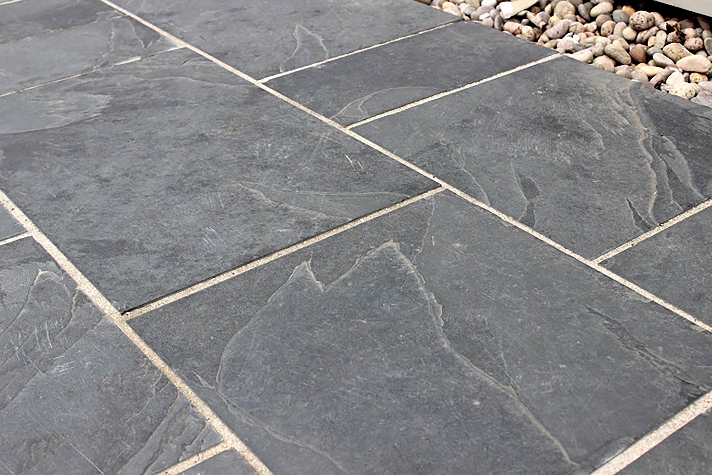 Blue Black Slate Paving Slabs - Riven - Sawn Edge - 900x600 - 20mm