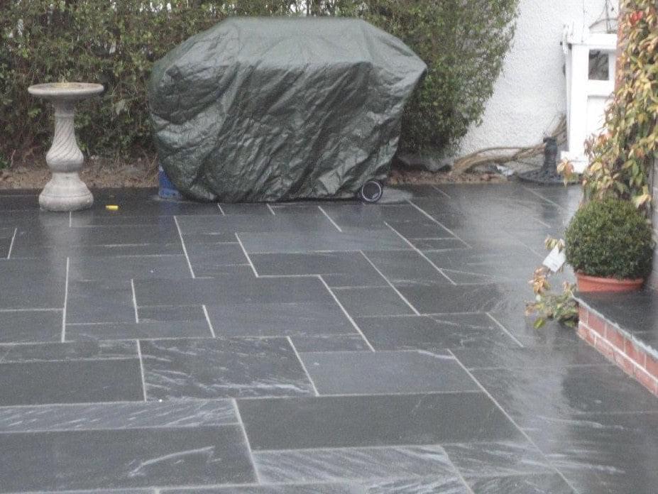 Blue Black Indian Slate Paving Slabs - Riven - Sawn Edge - Patio Pack - 20mm