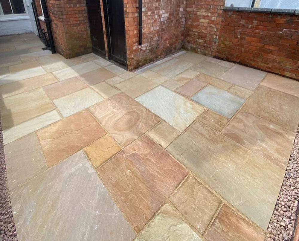 Rippon Buff Indian Sandstone Paving Slabs - Riven - Patio Pack - 22mm