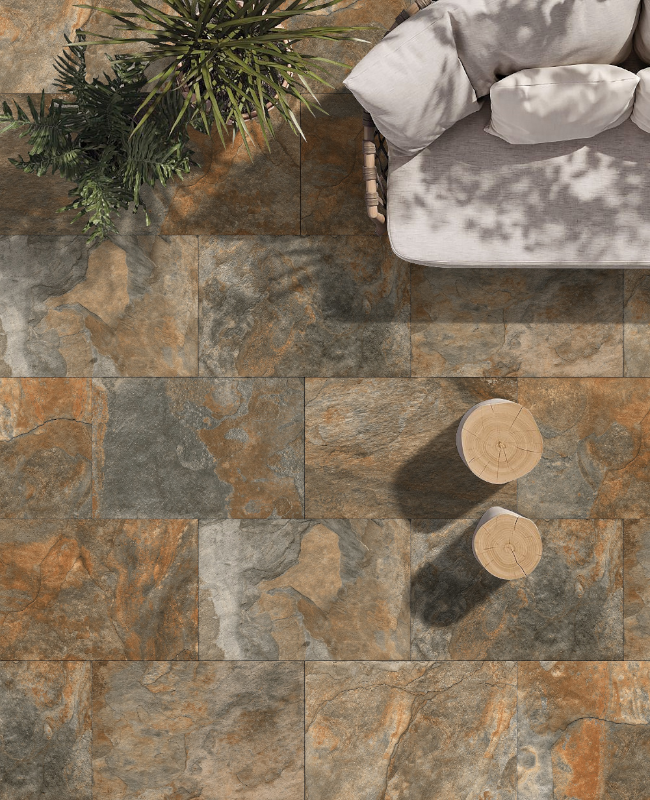 rustic slate porcelain paving