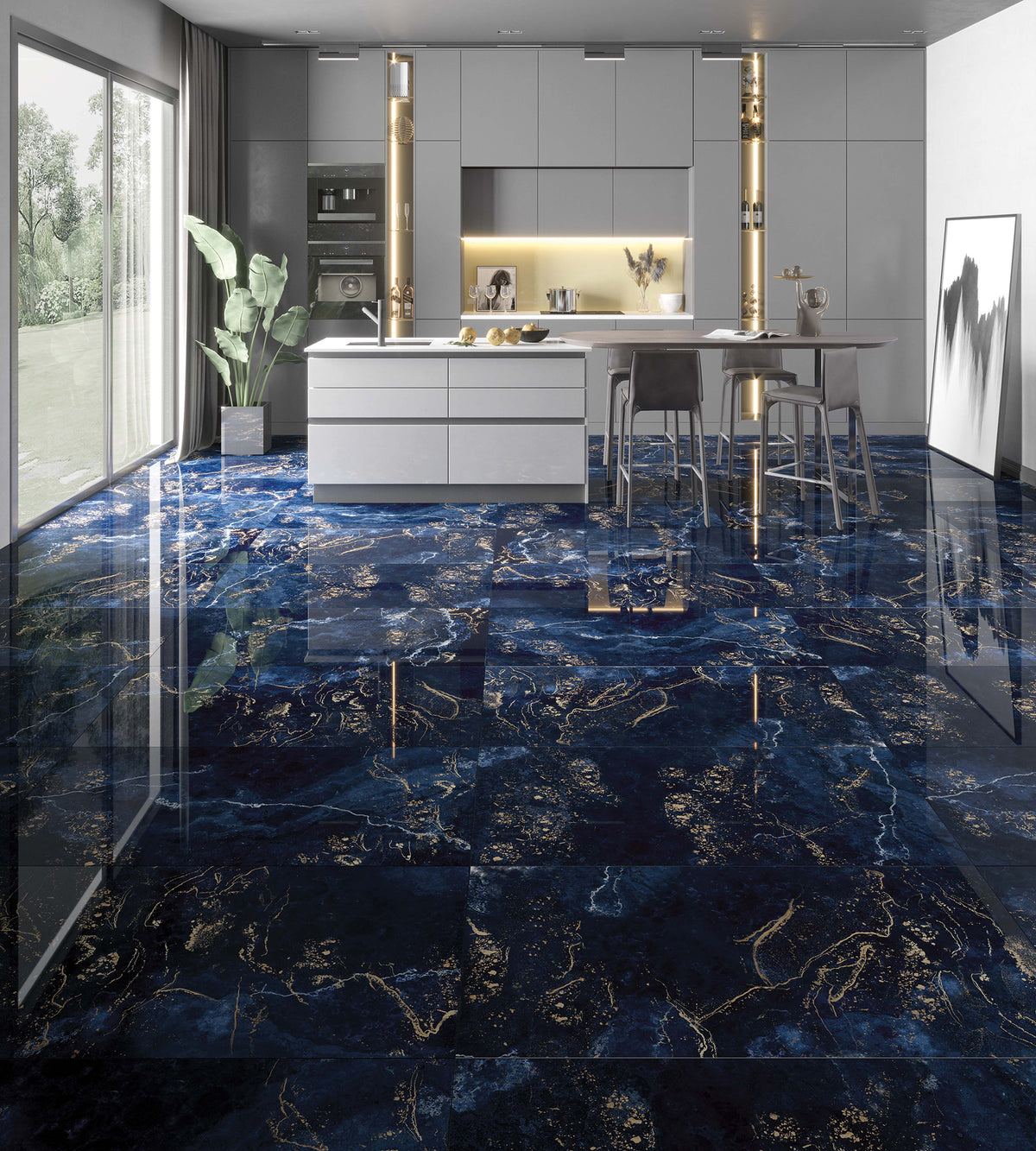 fortuna blue gold lappato porcelain 600x1200