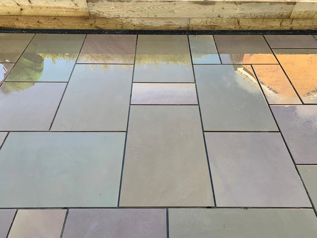 Raj Green Indian Sandstone Paving Slabs - Sawn & Honed - Patio Pack - 20mm - Smooth Paving