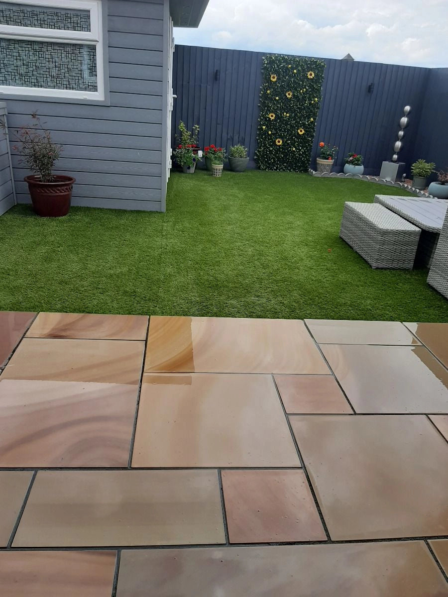 Rippon Buff Indian Sandstone Paving Slabs - Sawn & Honed - Patio Pack - 11.90sqm - 20mm - Smooth Paving