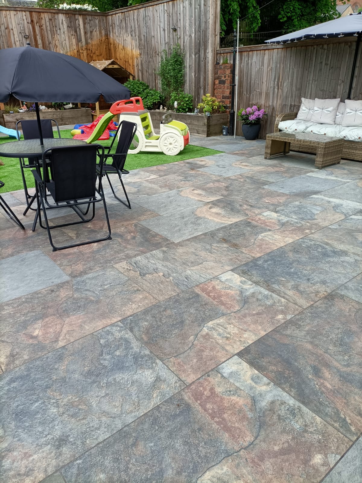 rustic slate porcelain paving