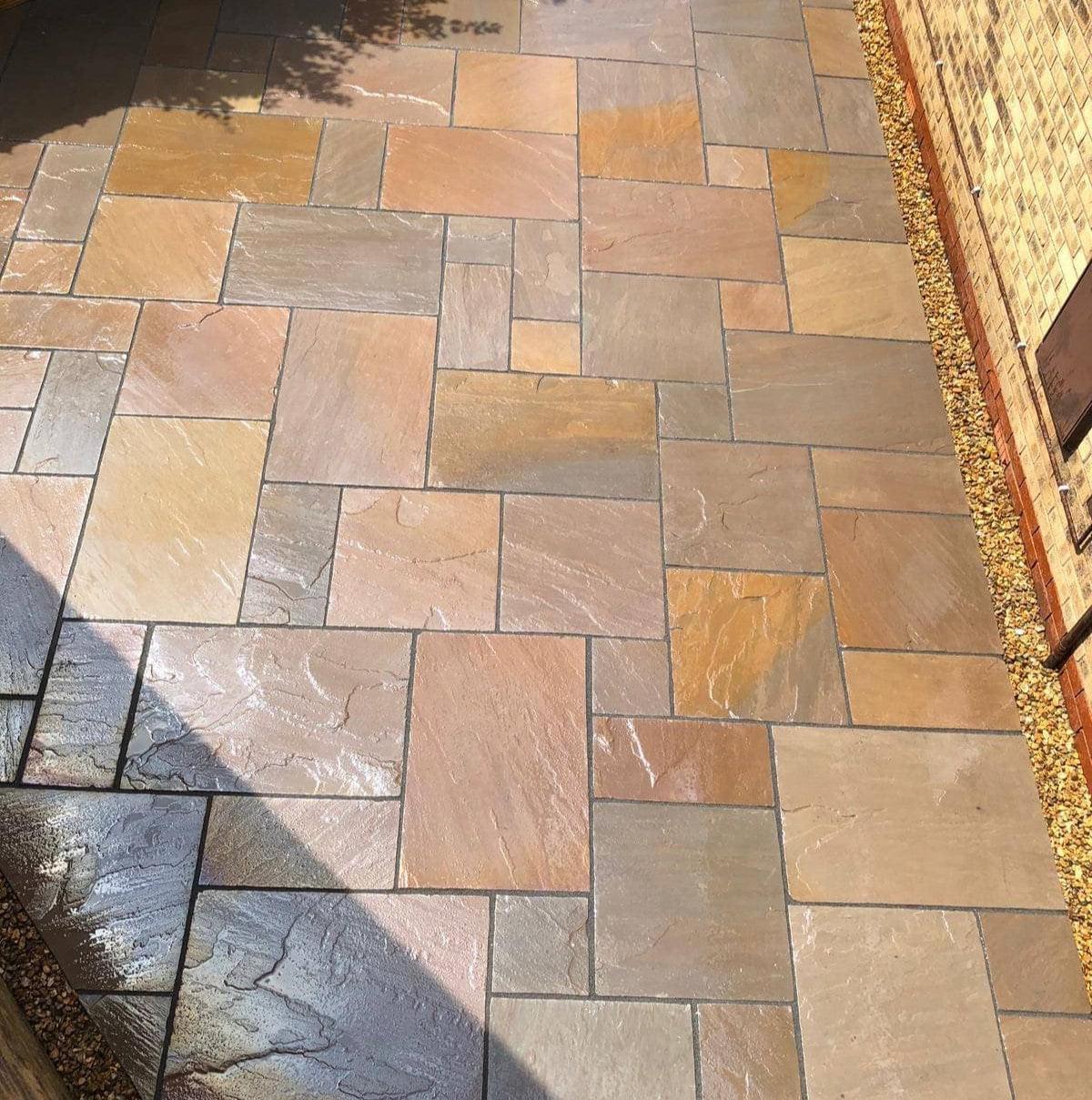 Autumn Brown Indian Sandstone Paving Slabs - Riven - Patio Pack - 22mm