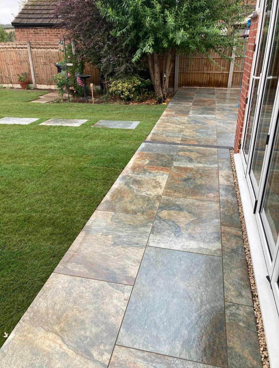 rustic slate porcelain paving