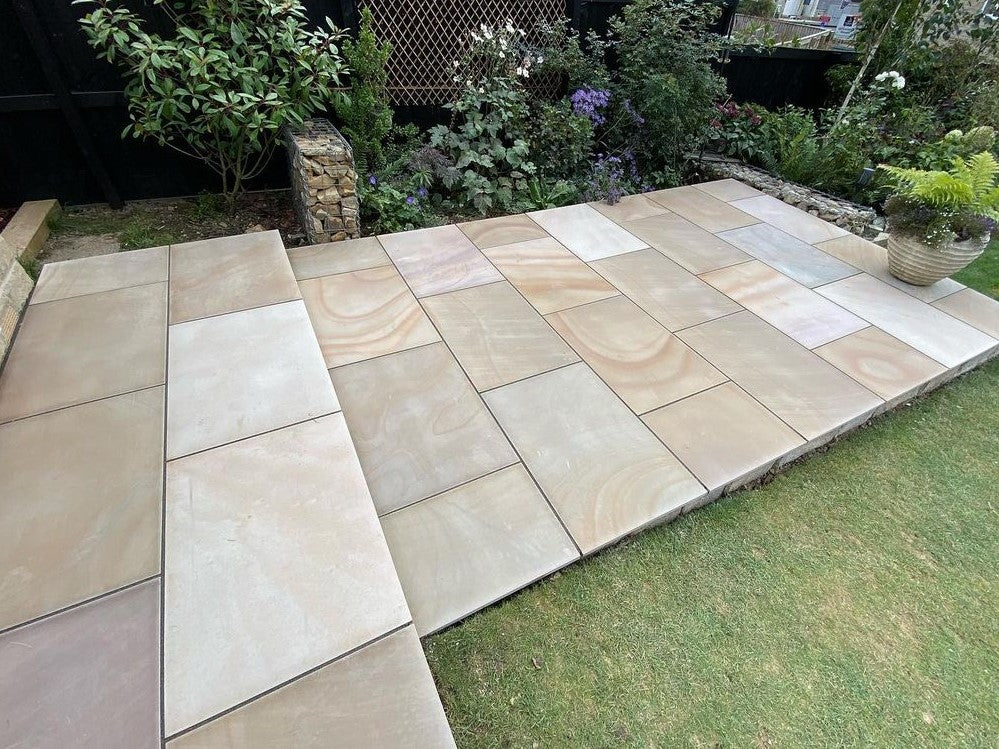 Camel Dust Indian Sandstone Paving Slabs - Sawn & Honed - 900x600 - 20mm - Smooth Paving