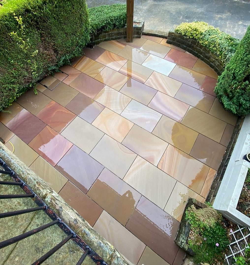 Camel Dust Indian Sandstone Paving Slabs - Sawn & Honed - 900x600 - 20mm - Smooth Paving