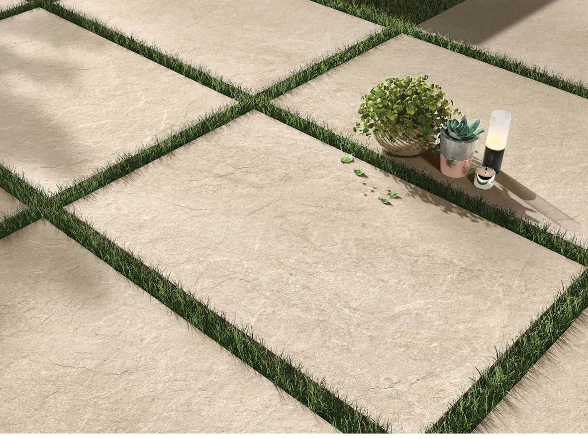 hammer stone beige porcelain paving 900x600