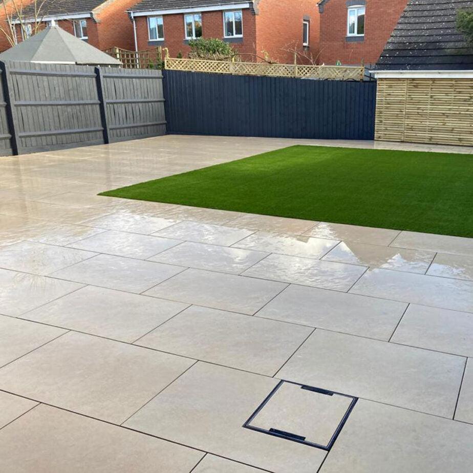 hammer stone beige porcelain paving 900x600