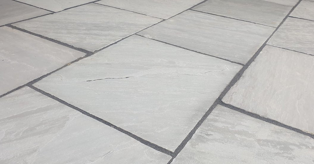 Kandla Grey Indian Sandstone Paving Slabs - Riven - 600x600 - 22mm