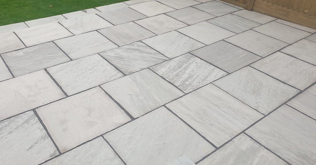 Kandla Grey Indian Sandstone Paving Slabs - Riven - 600x600 - 22mm