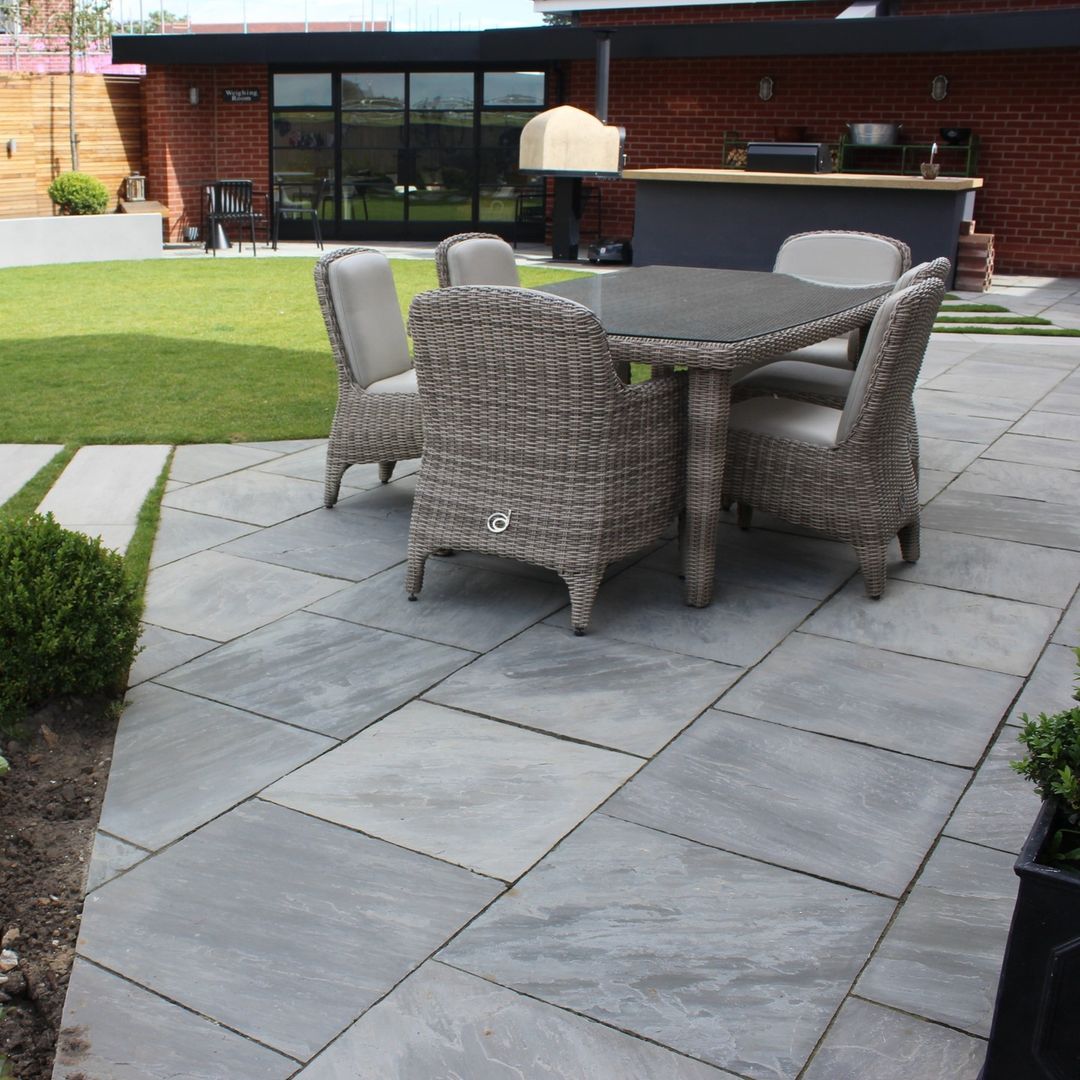 Kandla Grey Indian Sandstone Paving Slabs - Riven - 600x600 - 22mm