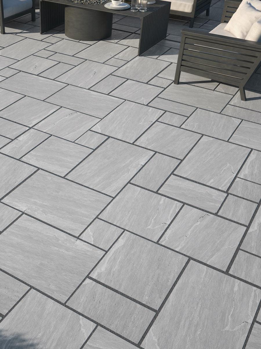 Kandla Grey Indian Sandstone Paving Slabs - Riven - Sawn Edge - Patio Pack - 18.75sqm - 22mm - UniversalPaving