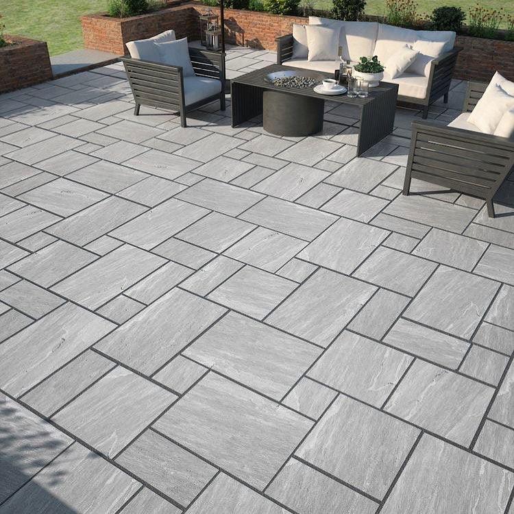 Kandla Grey Indian Sandstone Paving Slabs - Riven - Sawn Edge - Patio Pack - 18.75sqm - 22mm - UniversalPaving