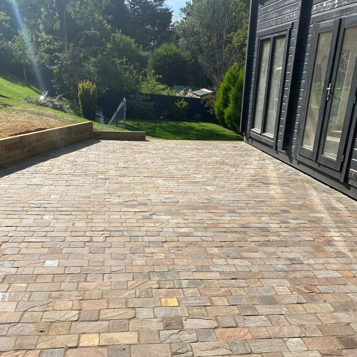 raj green sandstone setts handcut 20x10cm