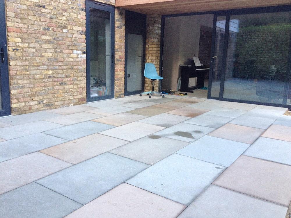 Raj Green Indian Sandstone Paving Slabs - Sawn & Honed - 900x600 - 20mm - Smooth Paving