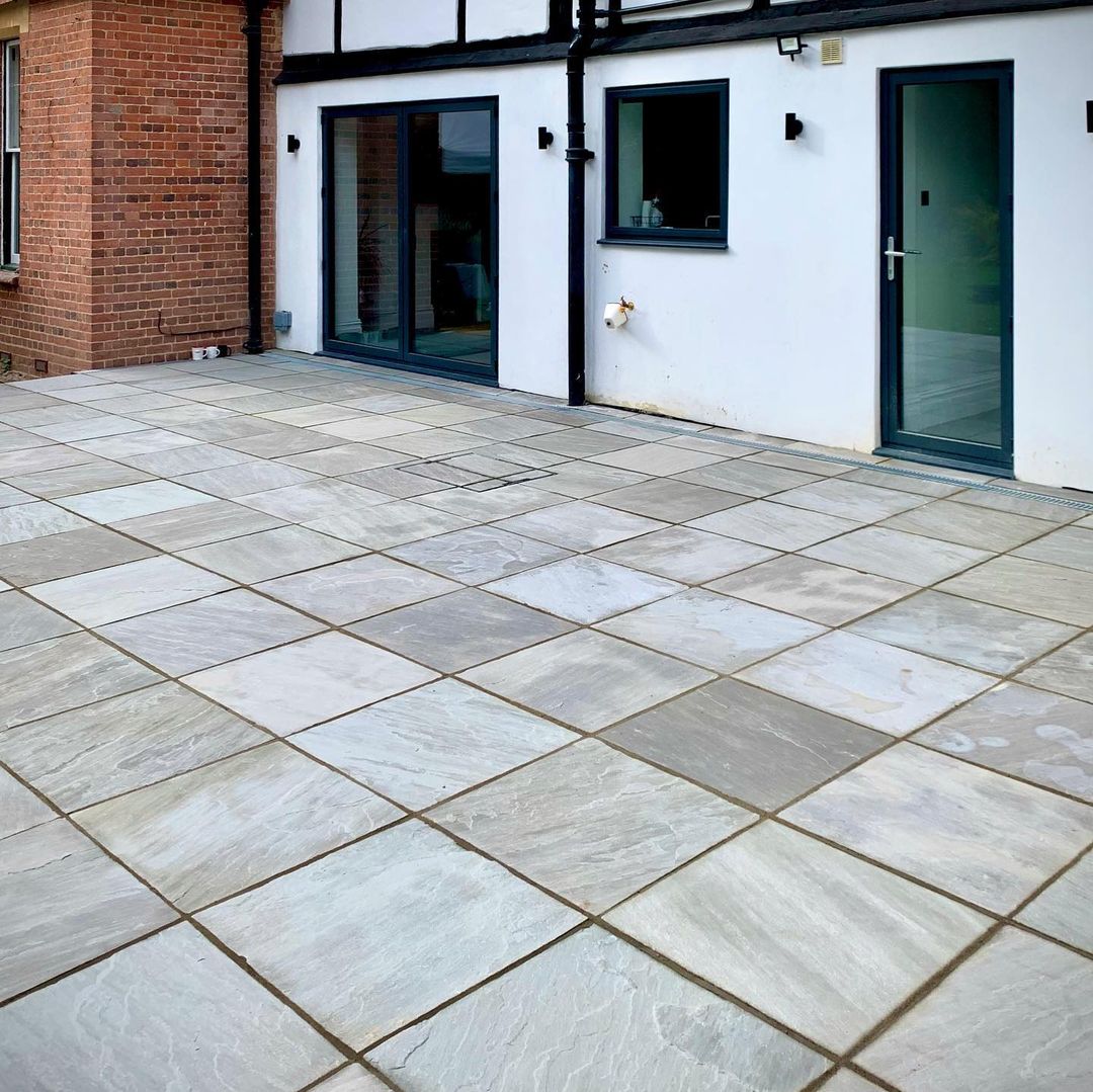 Kandla Grey Indian Sandstone Paving Slabs - Riven - 600x600 - 22mm