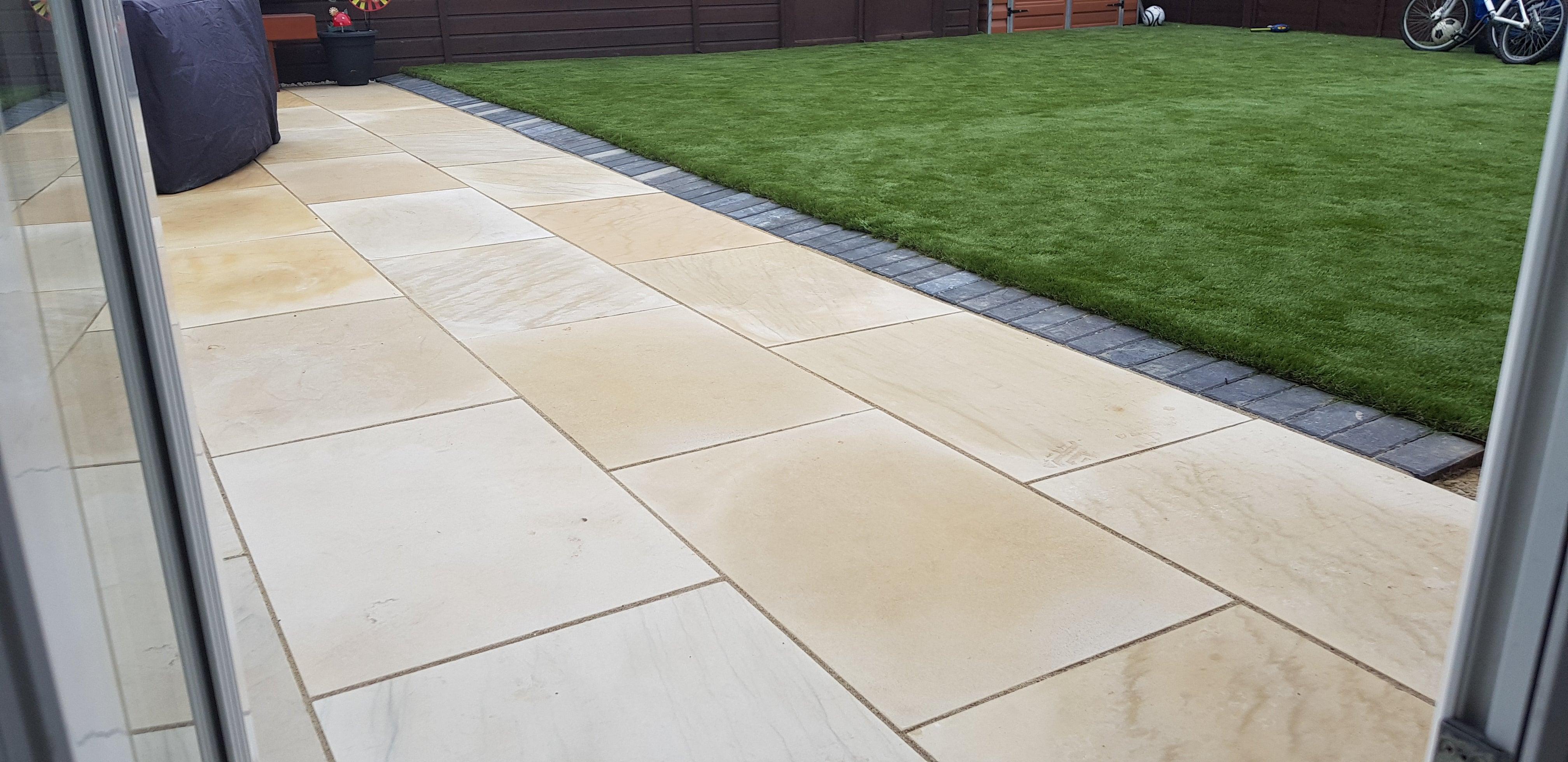 Fossil Mint Indian Sandstone Paving Slabs - Sawn & Honed - 900x600 - 20mm - Smooth Paving
