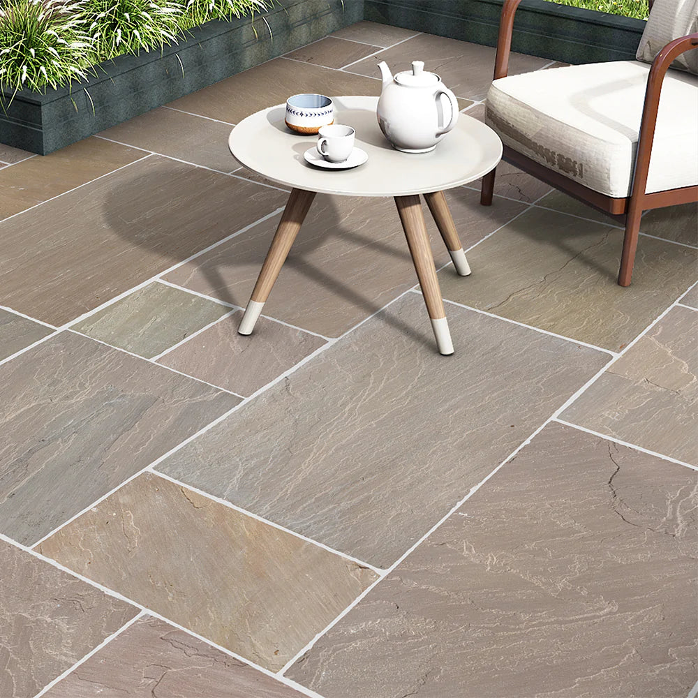 Raj Green Indian Sandstone Paving Slabs - Riven - Patio Pack - 22mm