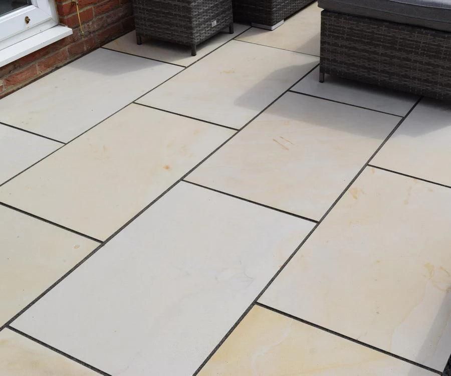 Fossil Mint Indian Sandstone Paving Slabs - Sawn & Honed - 900x600 - 20mm - Smooth Paving
