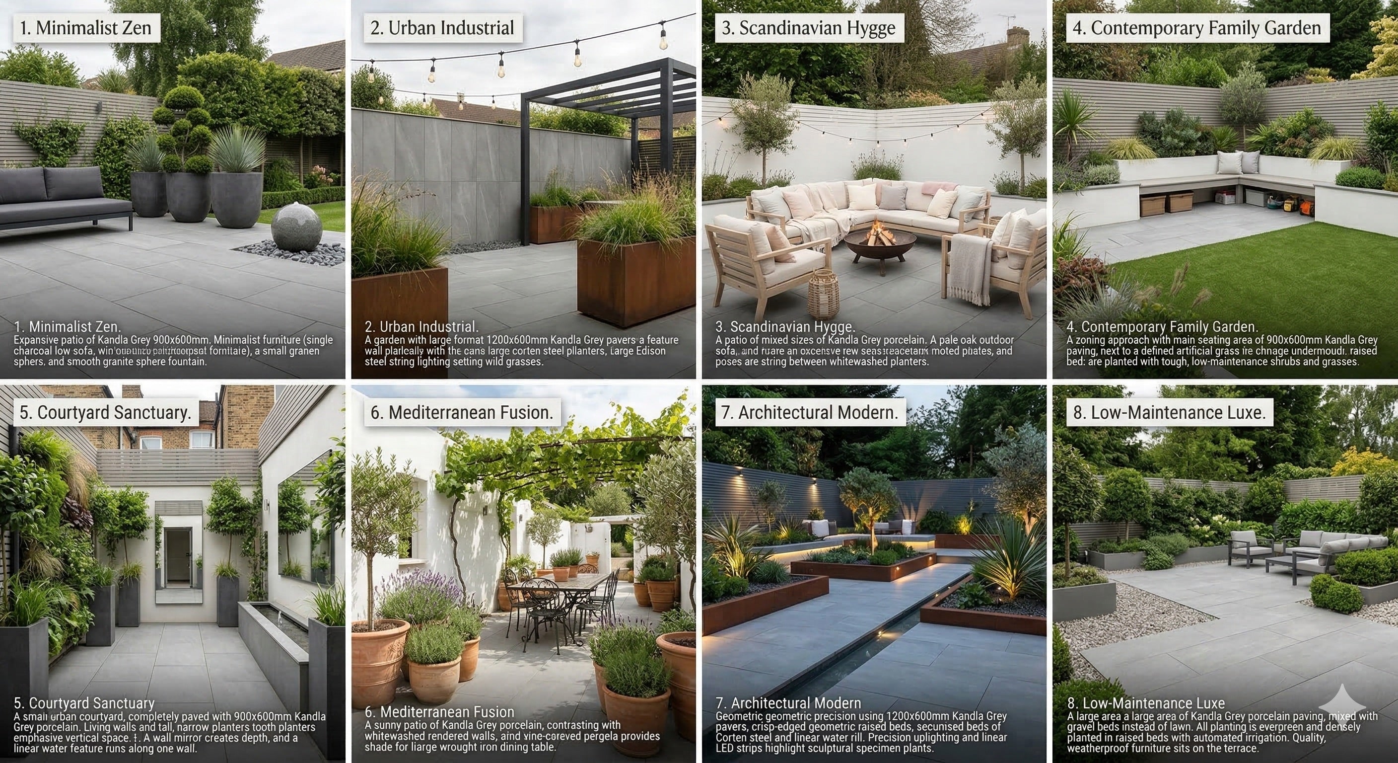 Modern Garden Designs Using Kandla Grey Porcelain: 8 UK Styles