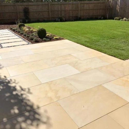 Fossil Mint Indian Sandstone Paving Slabs - Sawn & Honed - 900x600 - 20mm - Smooth Paving