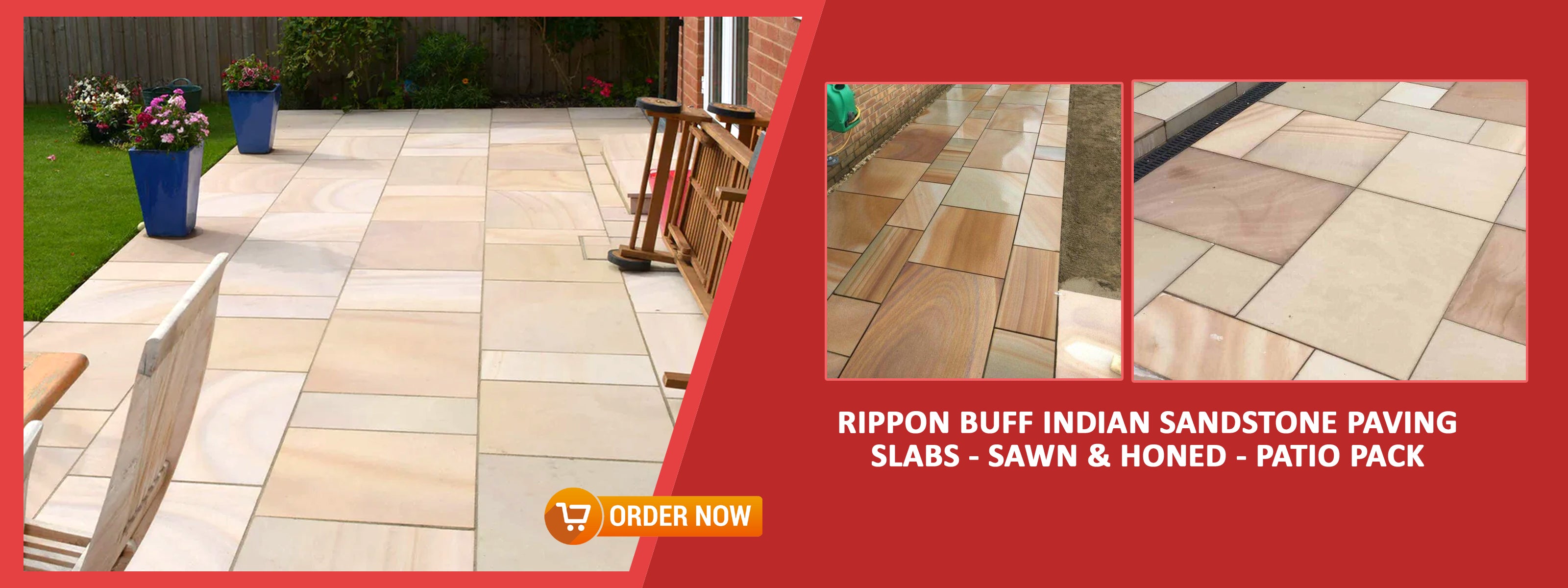 RIPPON BUFF INDIAN SANDSTONE PAVING SLABS - SAWN & HONED - PATIO PACK