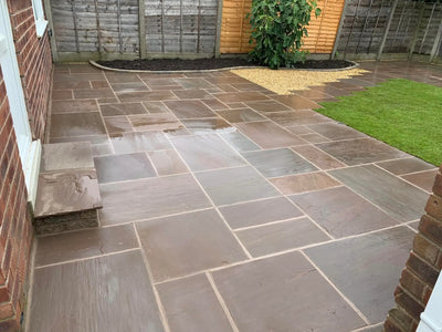 Autumn Brown Indian Sandstone Paving Slabs - Riven - Patio Pack - 22mm