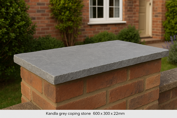 Kandla Grey Indian Sandstone Wall Coping - Riven - 600x300
