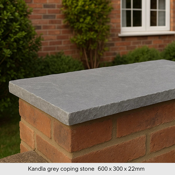 Kandla Grey Indian Sandstone Wall Coping - Riven - 600x300