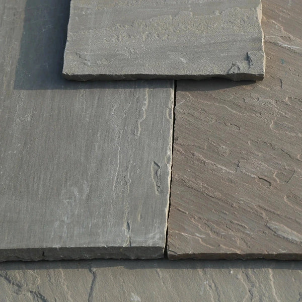 Raj Green Indian Sandstone Paving Slabs - Riven - Patio Pack - 22mm - UniversalPaving Raj Green Indian Sandstone Paving Slabs - 560 Series - Riven - Patio Pack - 22mm