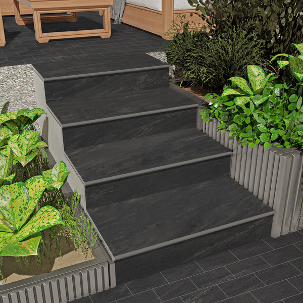 Anthracite Black Porcelain Bullnose Steps & Risers - 900x450 - 20mm