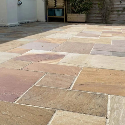 Rippon Buff Indian Sandstone Paving Slabs - Riven - Patio Pack - 22mm