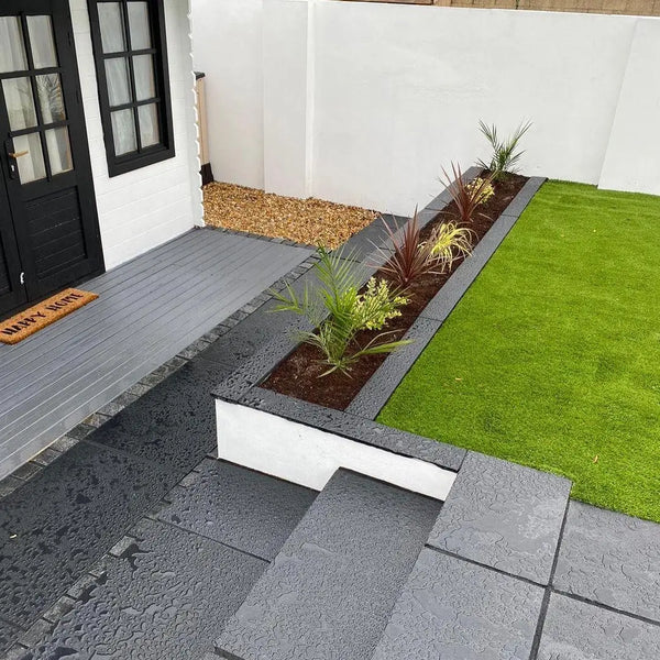 Kadapa Black Indian Limestone Paving Slabs - Riven - Sawn Edge - Patio Pack - 22mm Kadapa Black Indian Limestone Paving Slabs - Riven - Sawn Edge - Patio Pack - 22mm