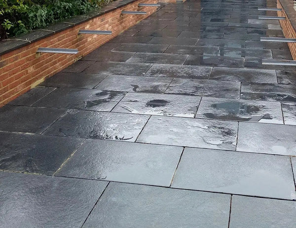 Kadapa Black Indian Limestone Paving Slabs - Riven - Sawn Edge - 900x600 - 22mm