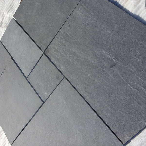 Kadapa Black Indian Limestone Paving Slabs - Riven - Sawn Edge - Patio Pack - 22mm