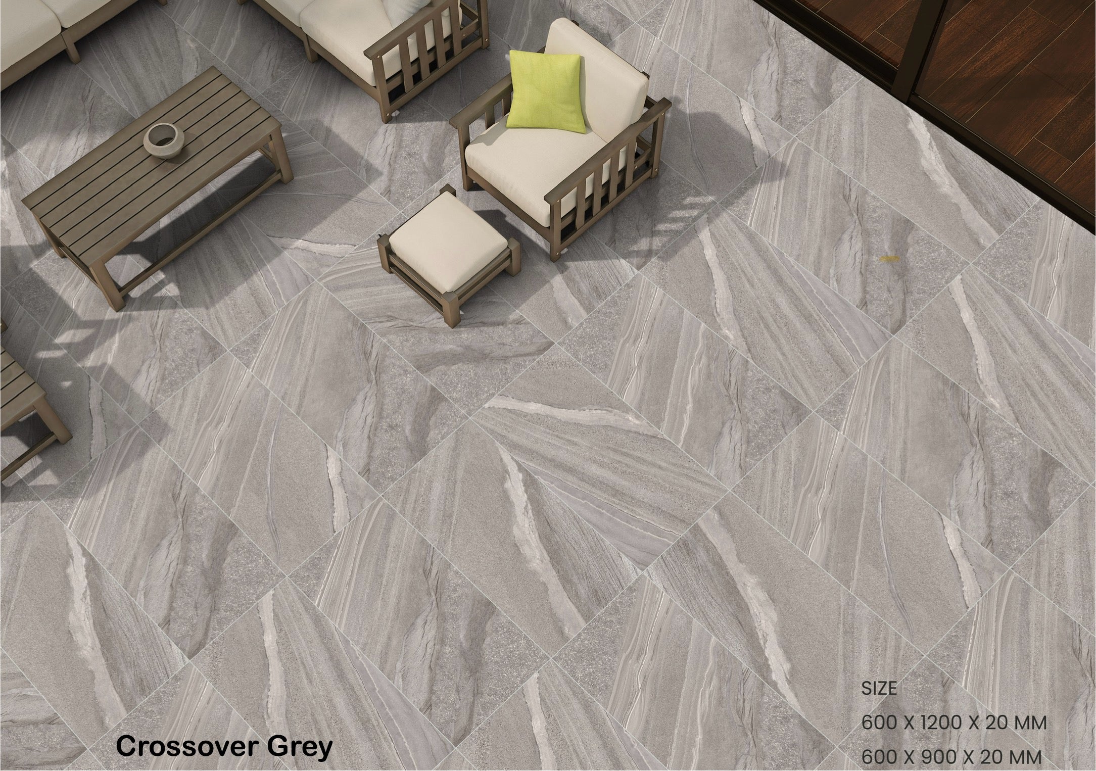 Crossover Grey Grey Outdoor Porcelain Paving Tiles - 900x600 - 20mm