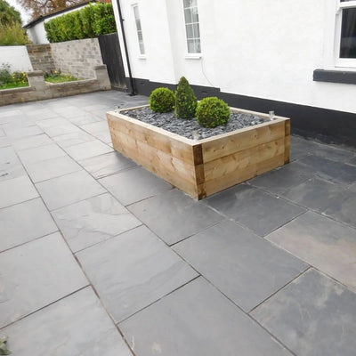 Blue Black Indian Slate Paving Slabs - Riven - Sawn Edge - Patio Pack - 20mm Blue Black Indian Slate Paving Slabs - Riven - Sawn Edge - Patio Pack - 20mm