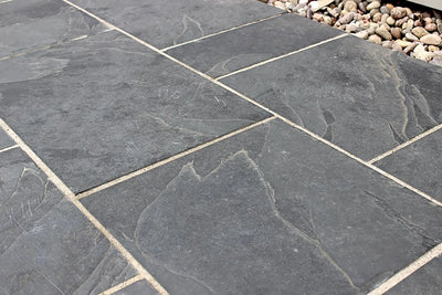 Blue Black Slate Paving Slabs - Riven - Sawn Edge - 900x600 - 20mm