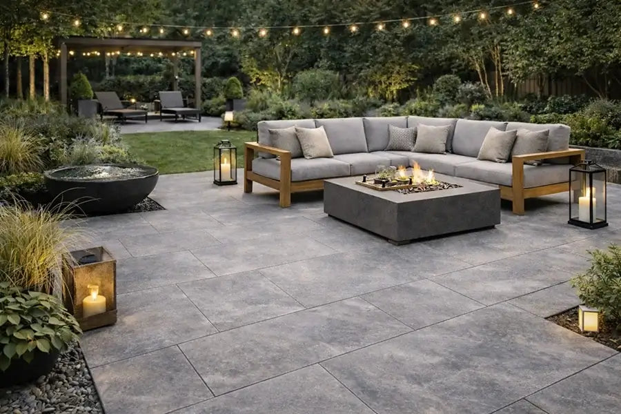 Dark grey Porcelain slabs landing