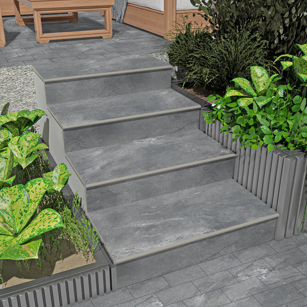 Earthcore Grey Porcelain Bullnose Steps & Risers - 900x450 - 20mm