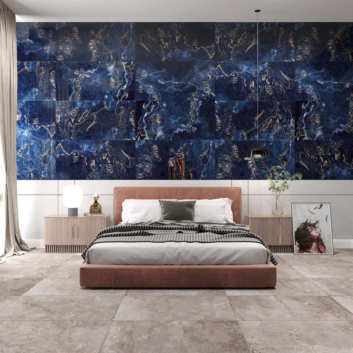 fortuna blue gold lappato porcelain 600x1200