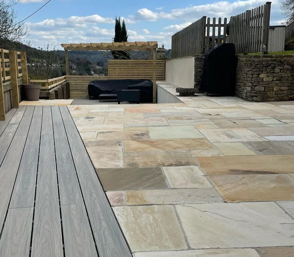 Fossil Mint Indian Sandstone Paving Slabs - Riven - Patio Pack - 22mm Fossil Mint Indian Sandstone Paving Slabs - Riven - Patio Pack - 22mm