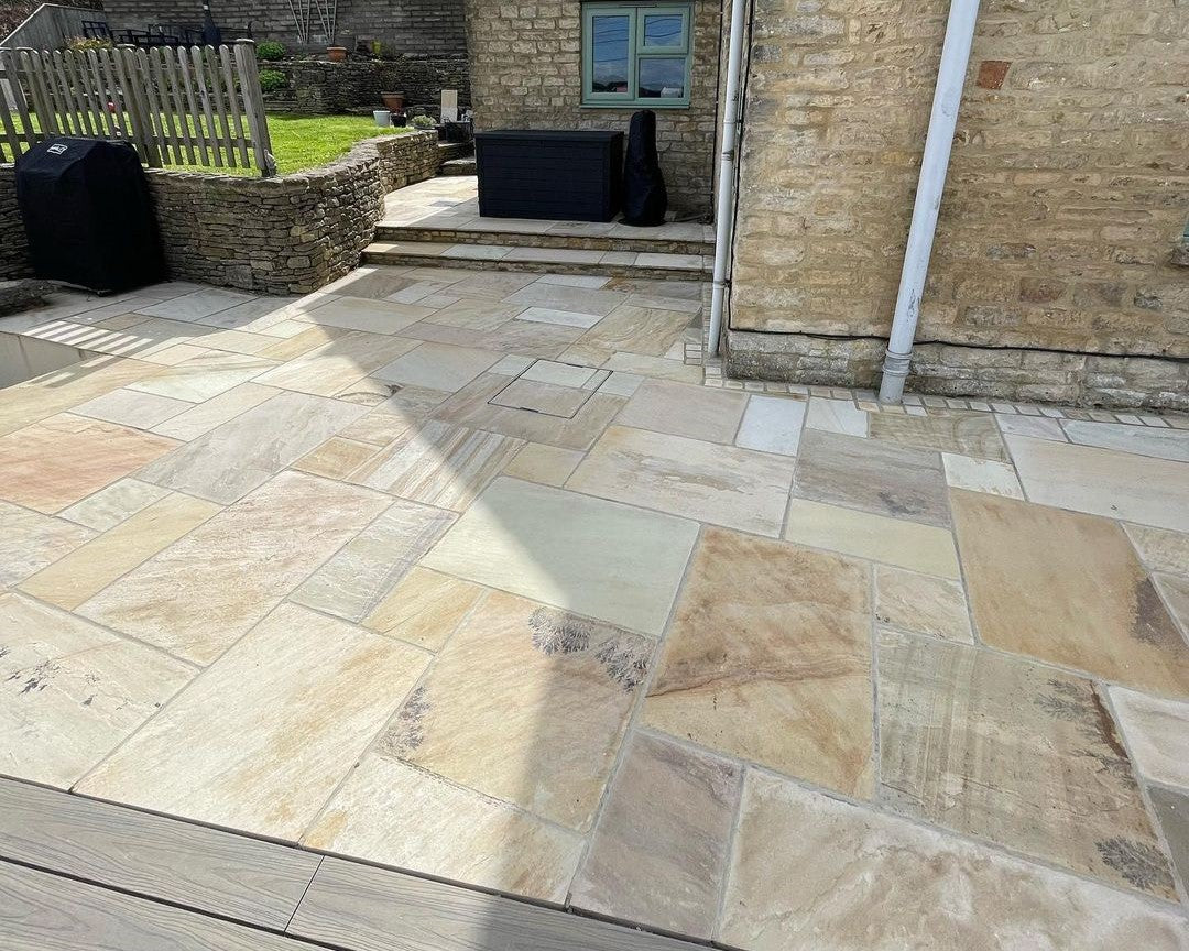 Fossil Mint Indian Sandstone Paving Slabs - Riven - Patio Pack - 22mm