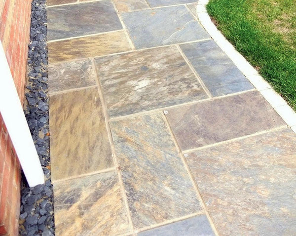 Rustic Indian Slate Paving Slabs - Riven - Sawn Edge - 900x600 - 20mm Rustic Indian Slate Paving Slabs - Riven - Sawn Edge - 900x600 - 20mm