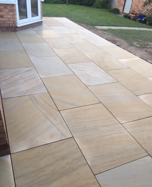 Fossil Mint Indian Sandstone Paving Slabs - Sawn & Honed - 900x600 - 20mm - Smooth Paving