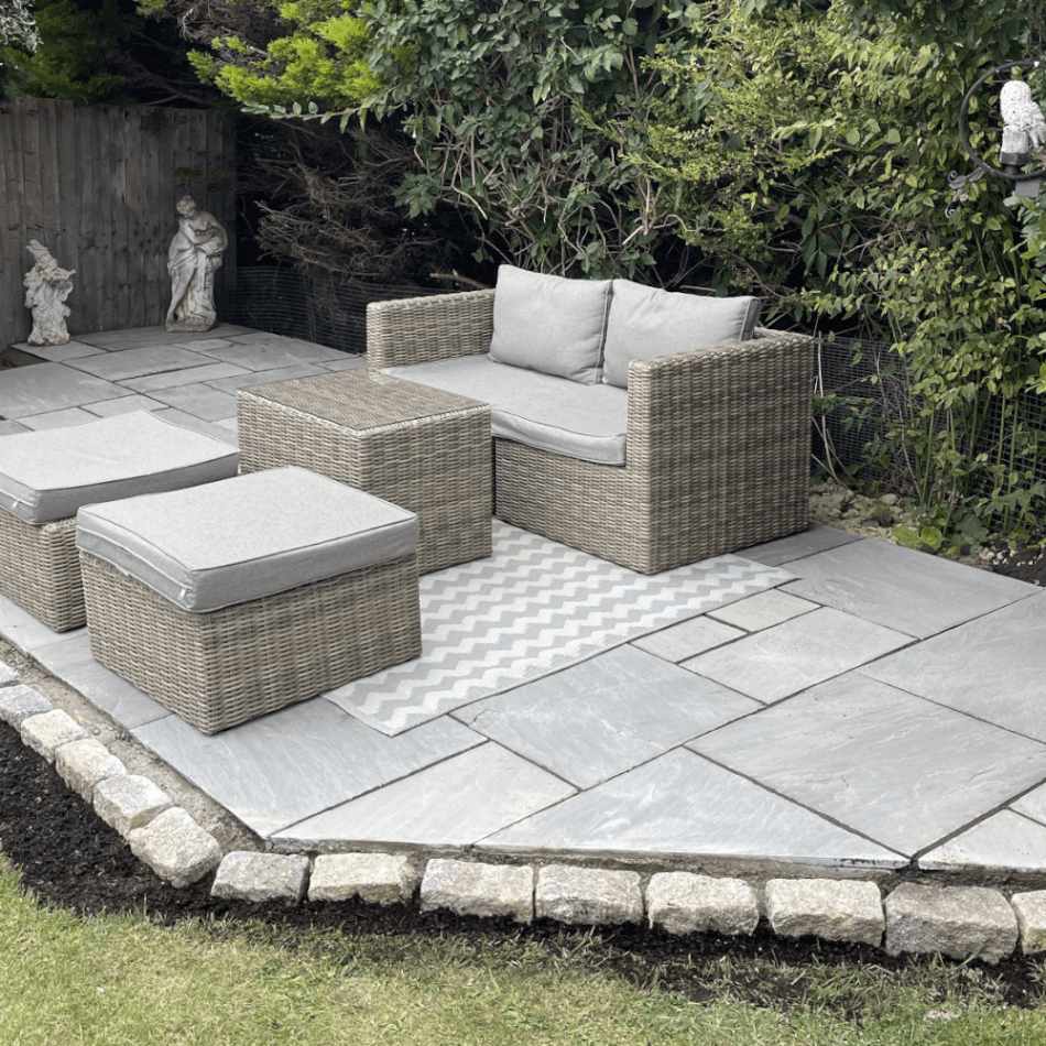 kandla grey indian sandstone paving slabs 560 series riven patio pack 22mm