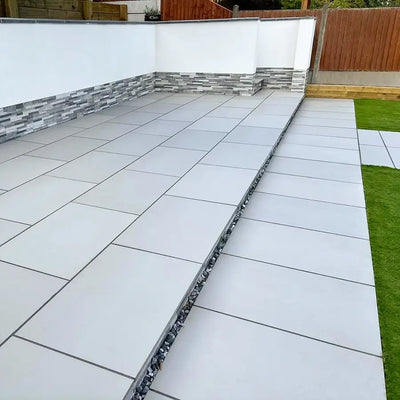 garden paving slabs Kandla Grey Smooth Outdoor Porcelain Paving Tiles - 900x600 - 20mm
